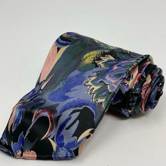 Vintage Jsaco Abstract Tie 100% Silk Men Necktie Floral Hand Made in Italy - Picture 1 of 6